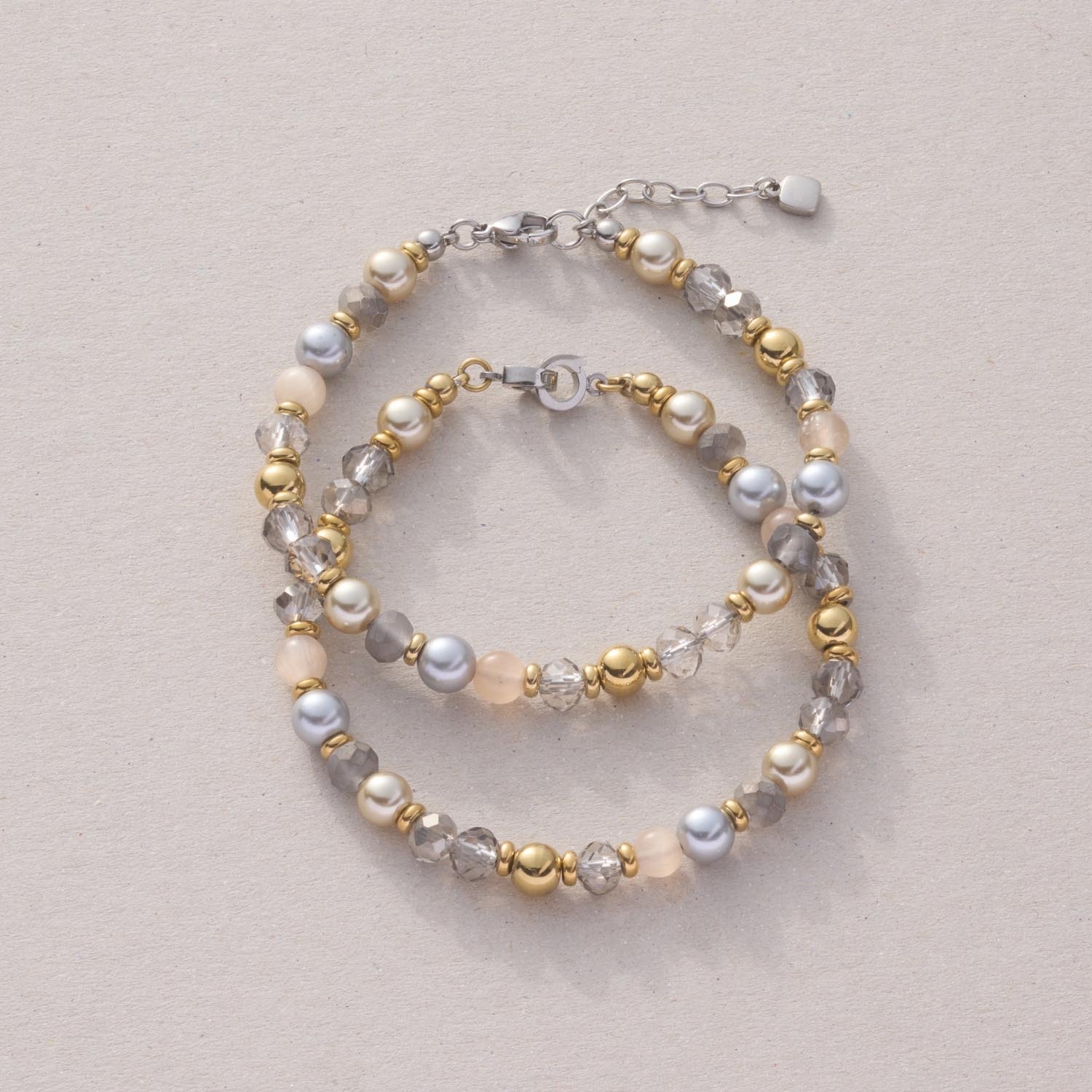 leonardo-clip-mix-hilde-bracelet-perles-gris-dor image 2