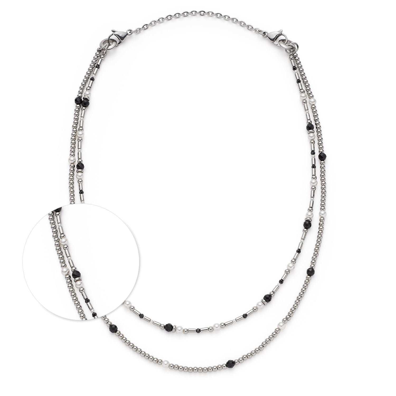 leonardo-sabine-collier-50-cm-noir-blanc-argent image 1