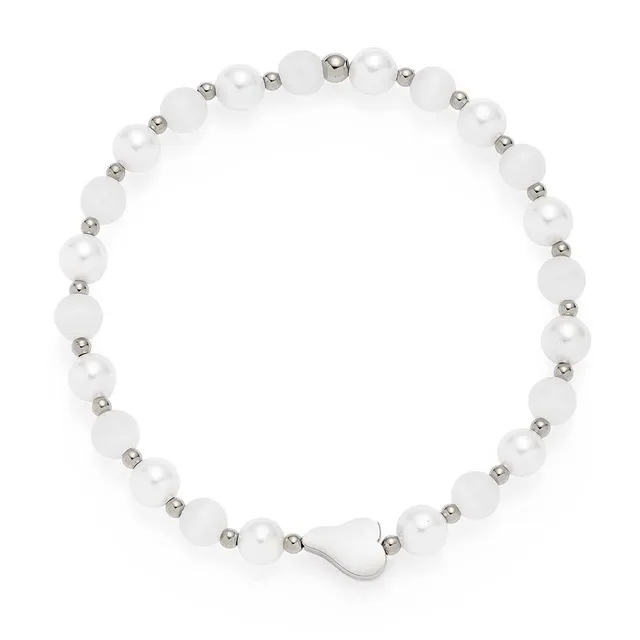 leonardo-selena-bracelet-lastique-argent-perles-blanches image 1