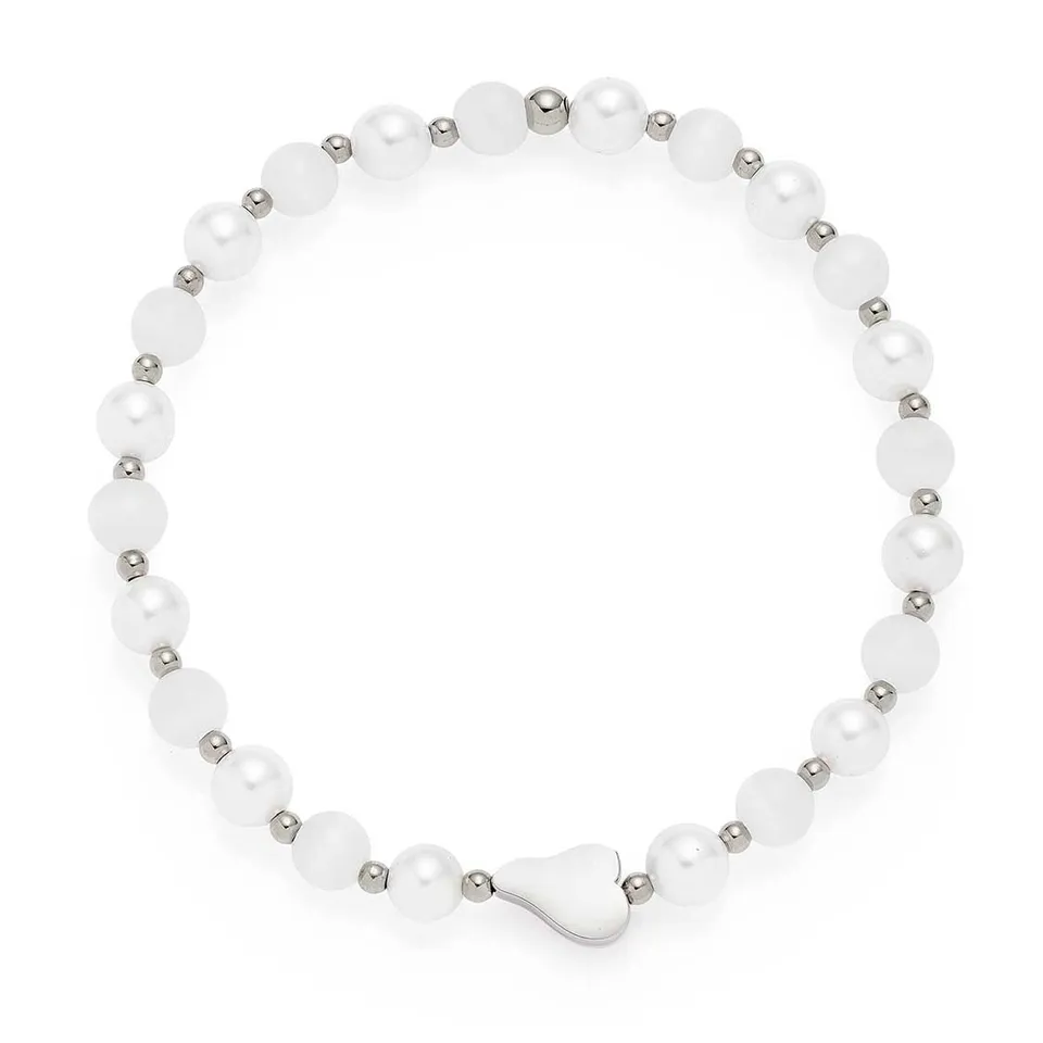 leonardo-selena-bracelet-lastique-argent-perles-blanches image 1