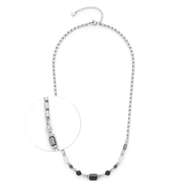 leonardo-casoria-collier-femme-45-cm-perles-grises-acier-argent image 1