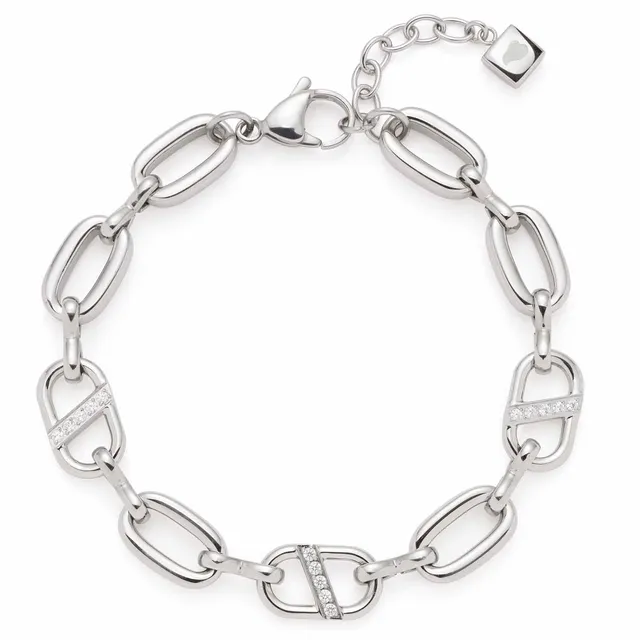 leonardo-narea-bracelet-argent-acier-maillons-pav image 1