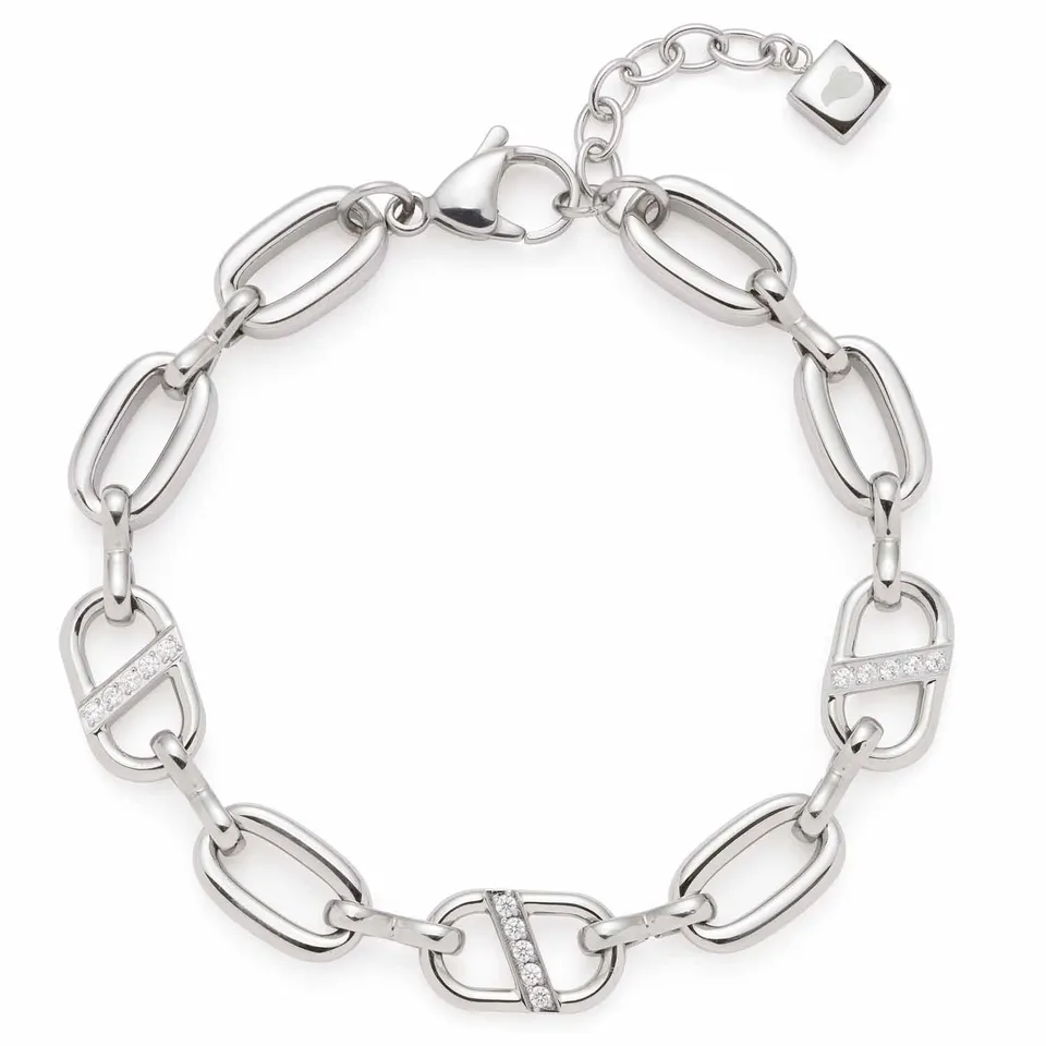 leonardo-narea-bracelet-argent-acier-maillons-pav image 1