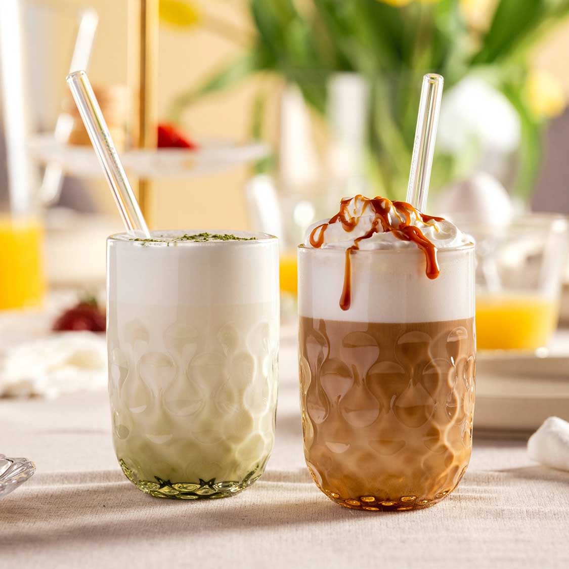 leonardo-gocce-verre-macchiato-abricot-lot-de-4-avec-paille image 6