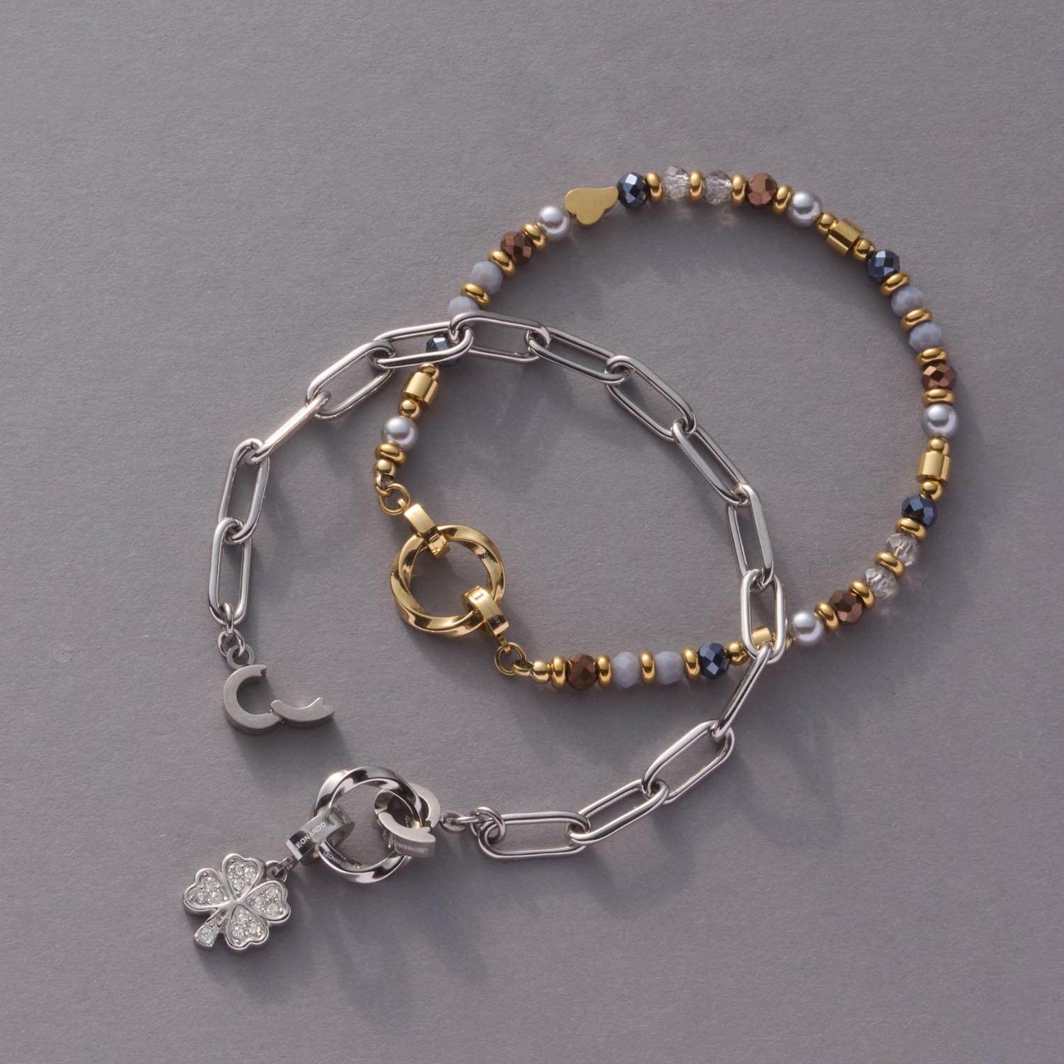 leonardo-clip-mix-cindy-bracelet-perles-bleu-nuit-dor image 2