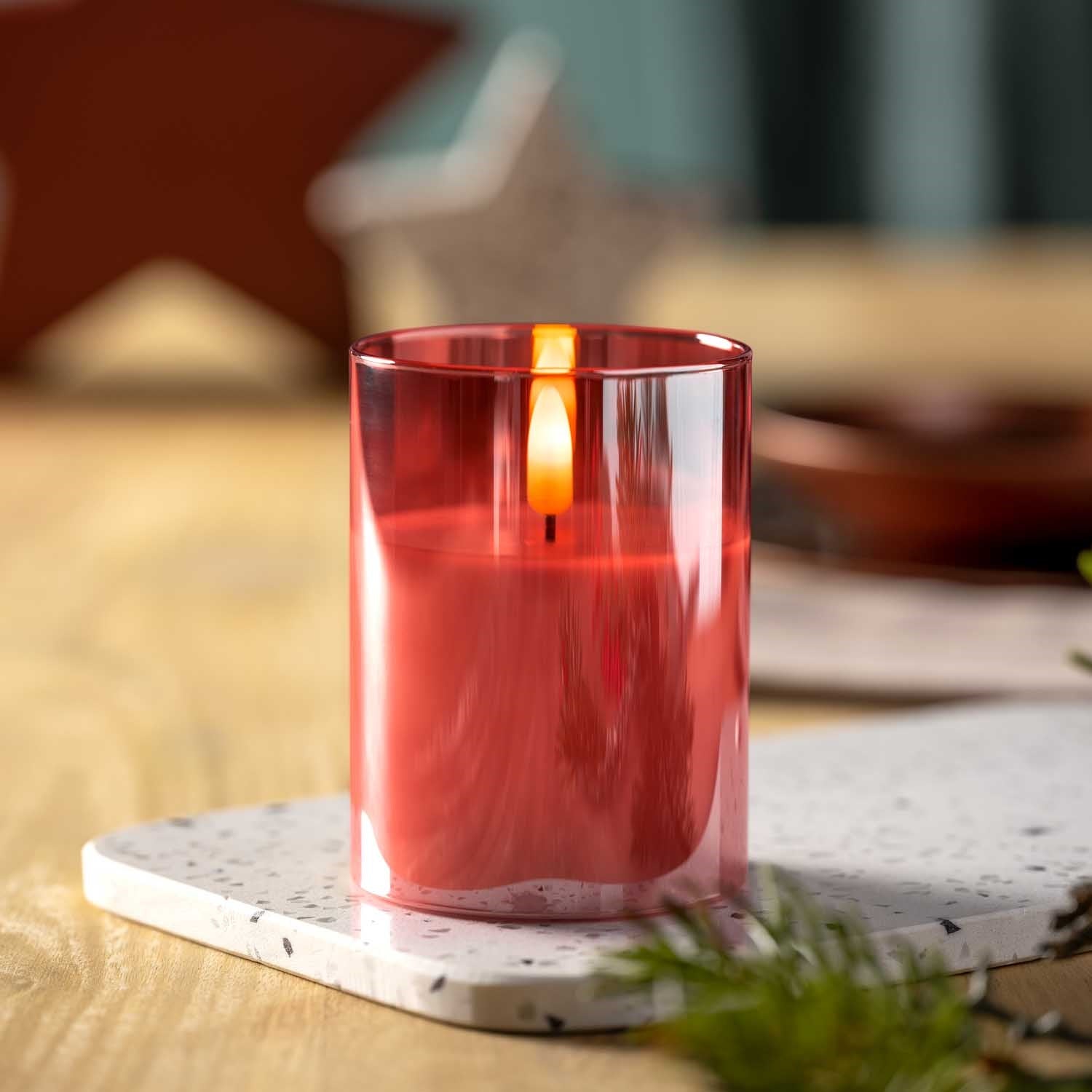 leonardo-autentico-bougie-led-rouge-10x8-cm-vacillante image 2