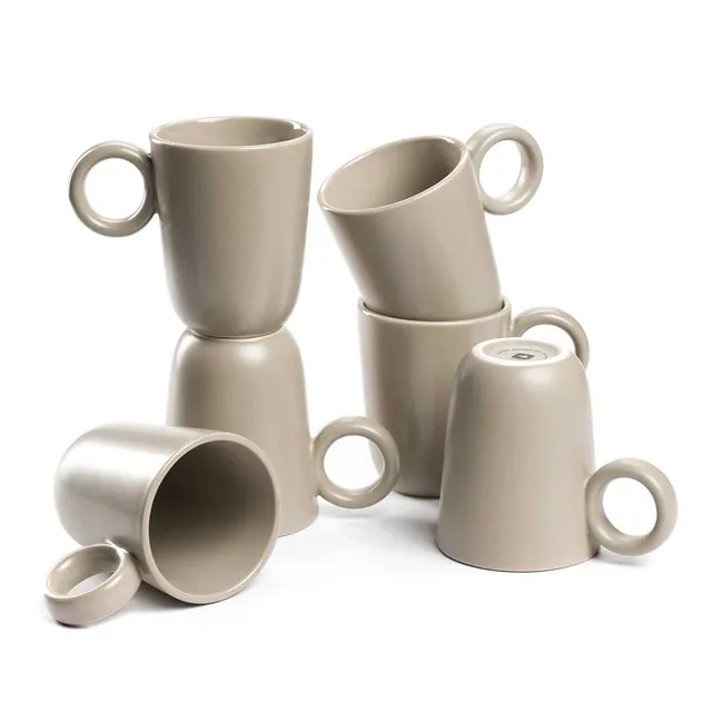 leonardo-roma-tasse-c-ramique-beige-400-ml-lot-6-fait-main image 1
