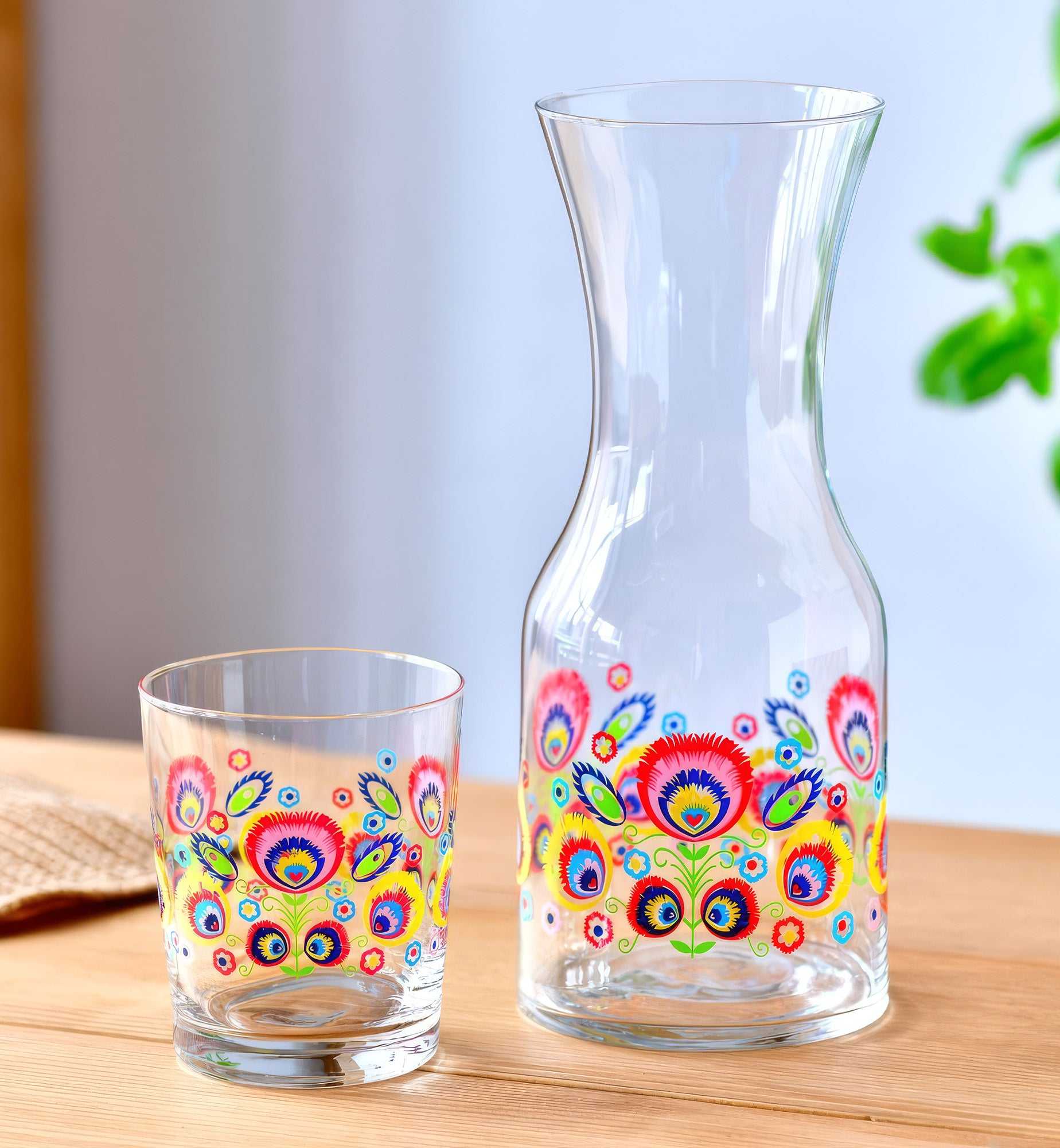 krosno-folk-carafe-verre-900-ml-motif-lowicz image 2