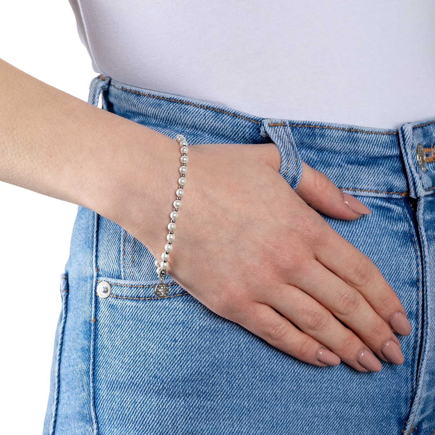 leonardo-pelena-ciao-bracelet-perles-blanches-toile image 2
