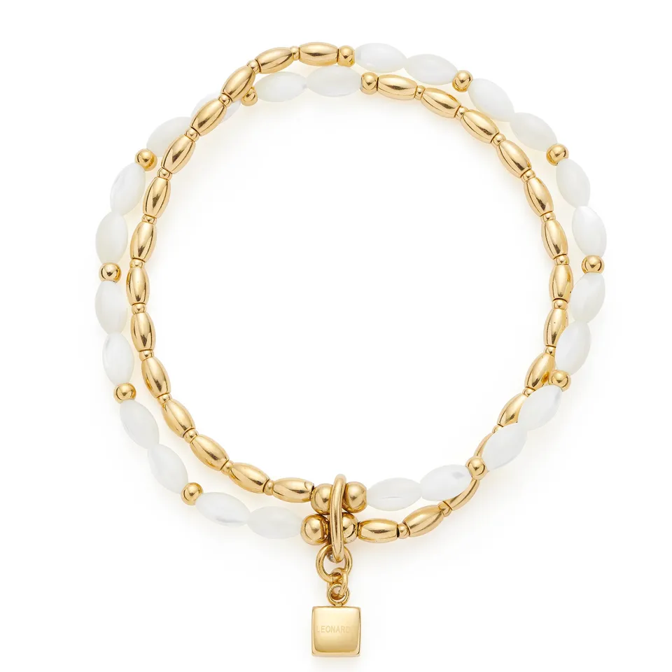 leonardo-welda-bracelet-dor-double-rang-nacre image 1