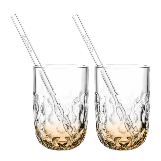 leonardo-gocce-verre-macchiato-abricot-lot-de-4-avec-paille image 1