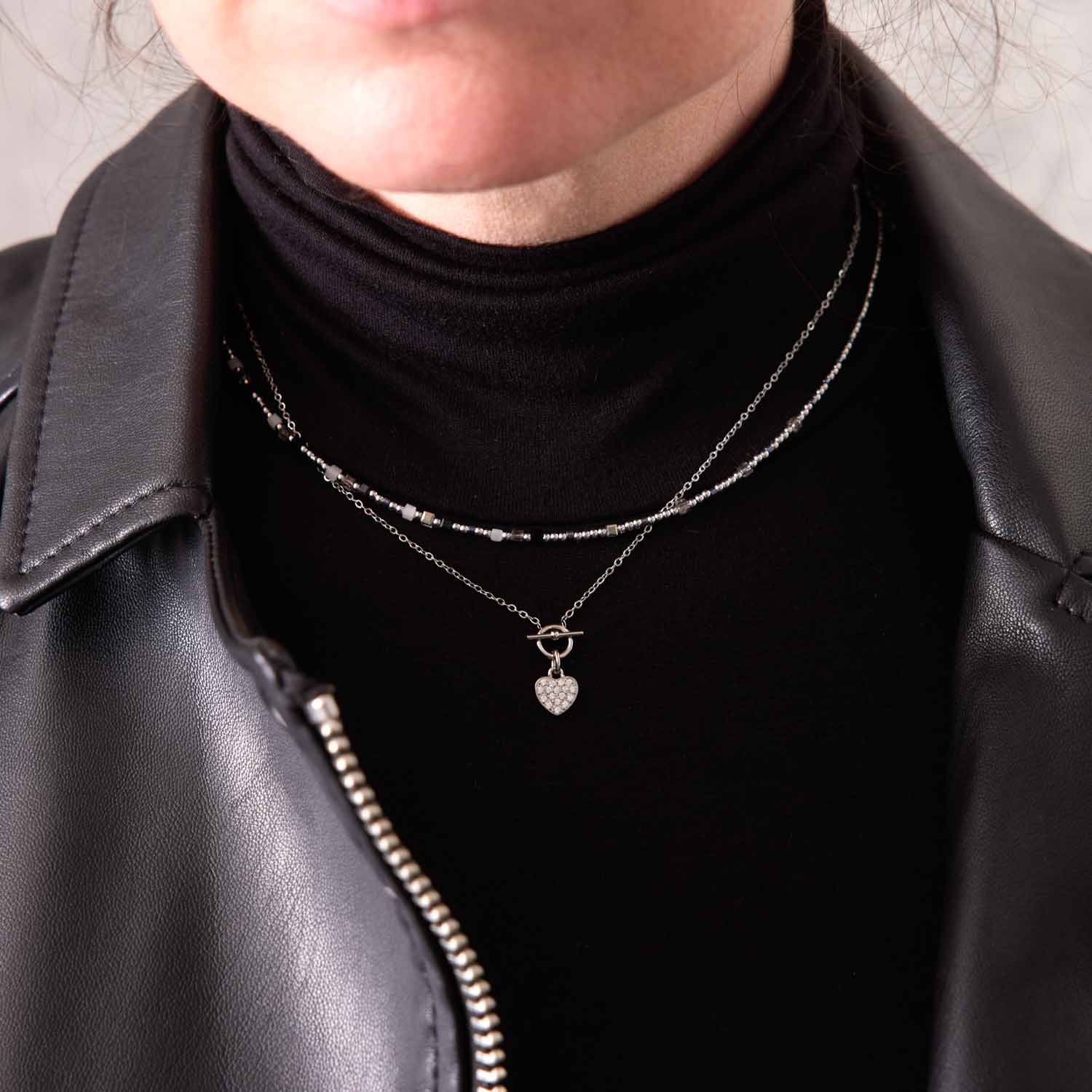 leonardo-lizo-collier-perles-noir-blanc-42-cm image 2