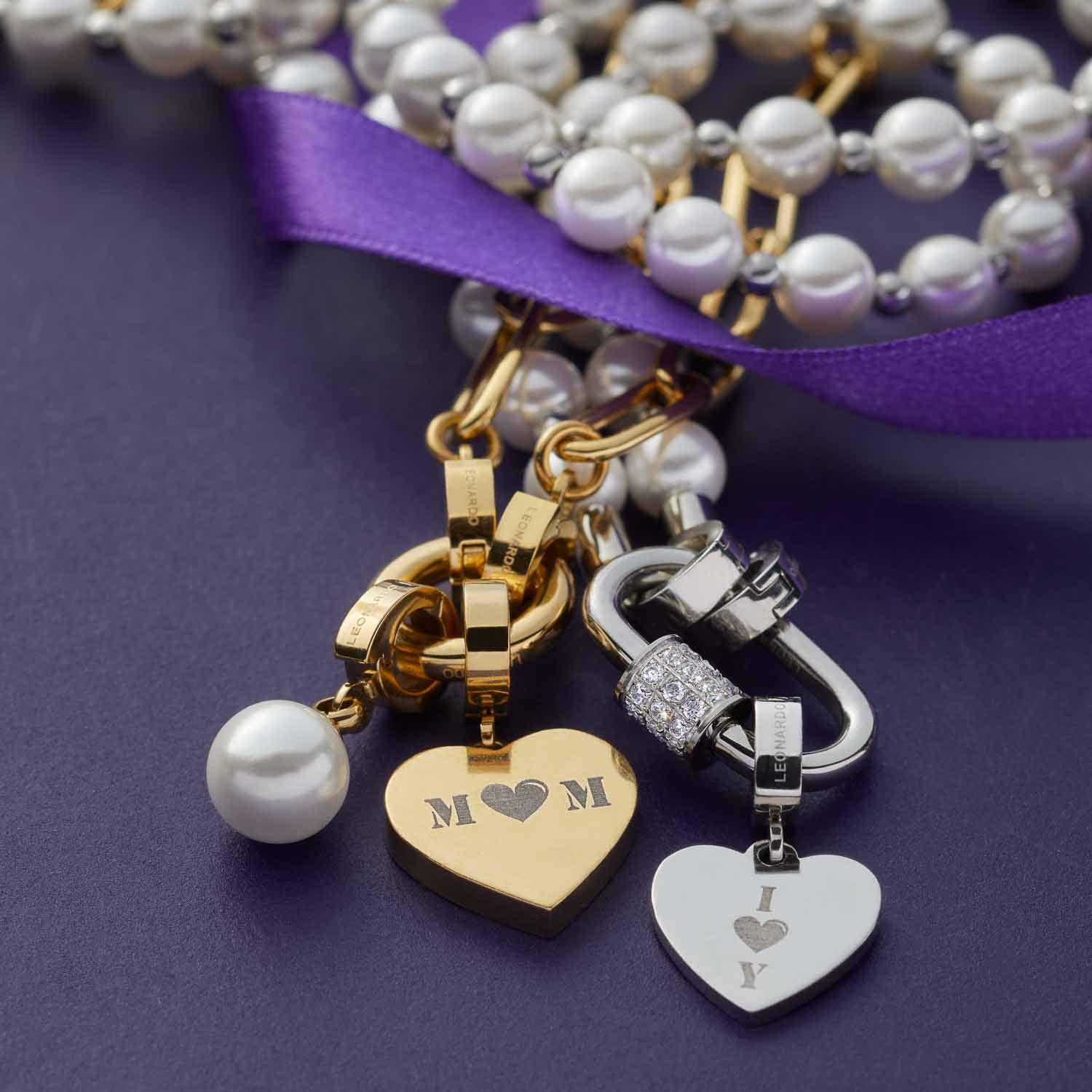 leonardo-clip-mix-coco-pendentif-dor-perle-blanche-acier image 2
