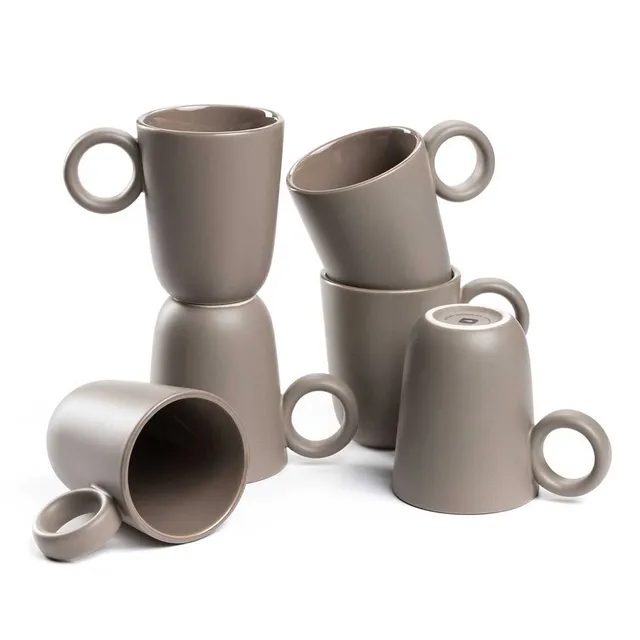 leonardo-roma-tasse-en-c-ramique-400-ml-taupe-lot-de-6-empilable image 1