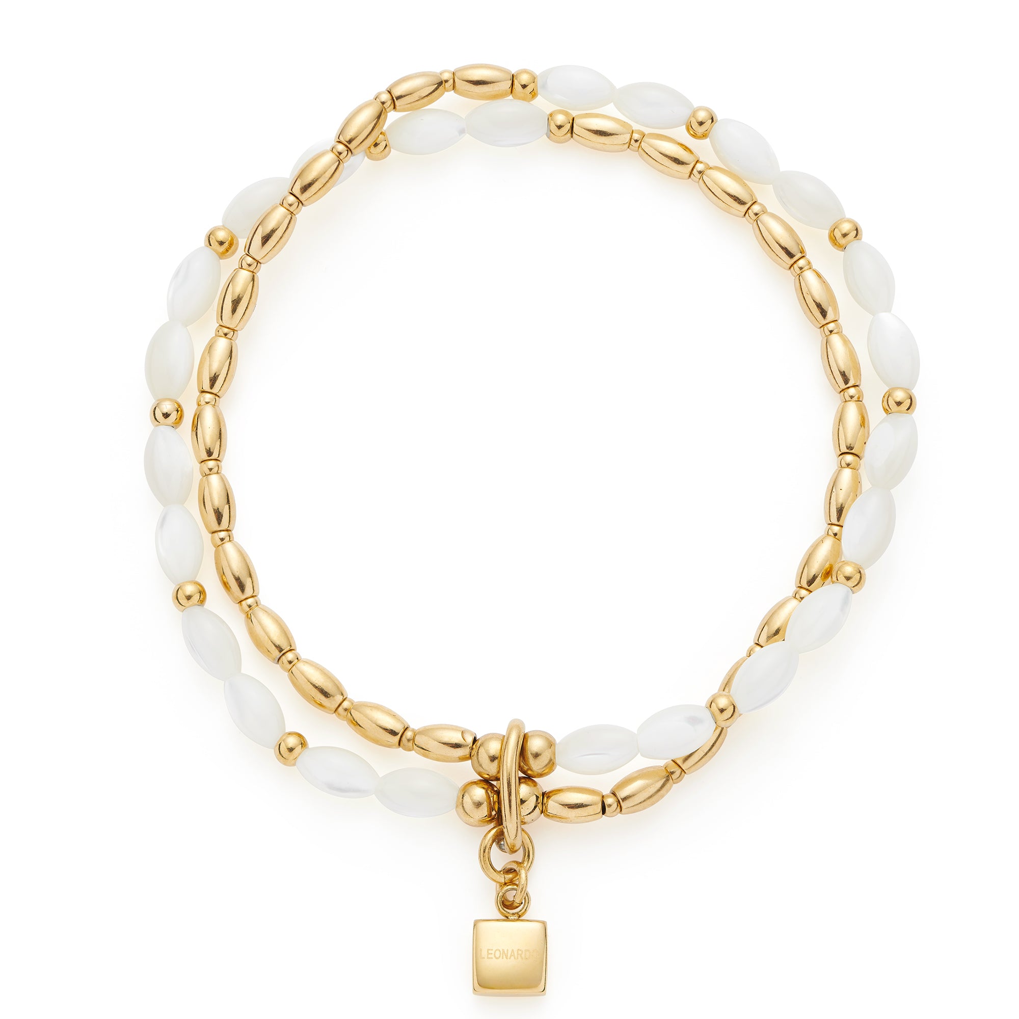 leonardo-welda-bracelet-dor-double-rang-nacre image 1