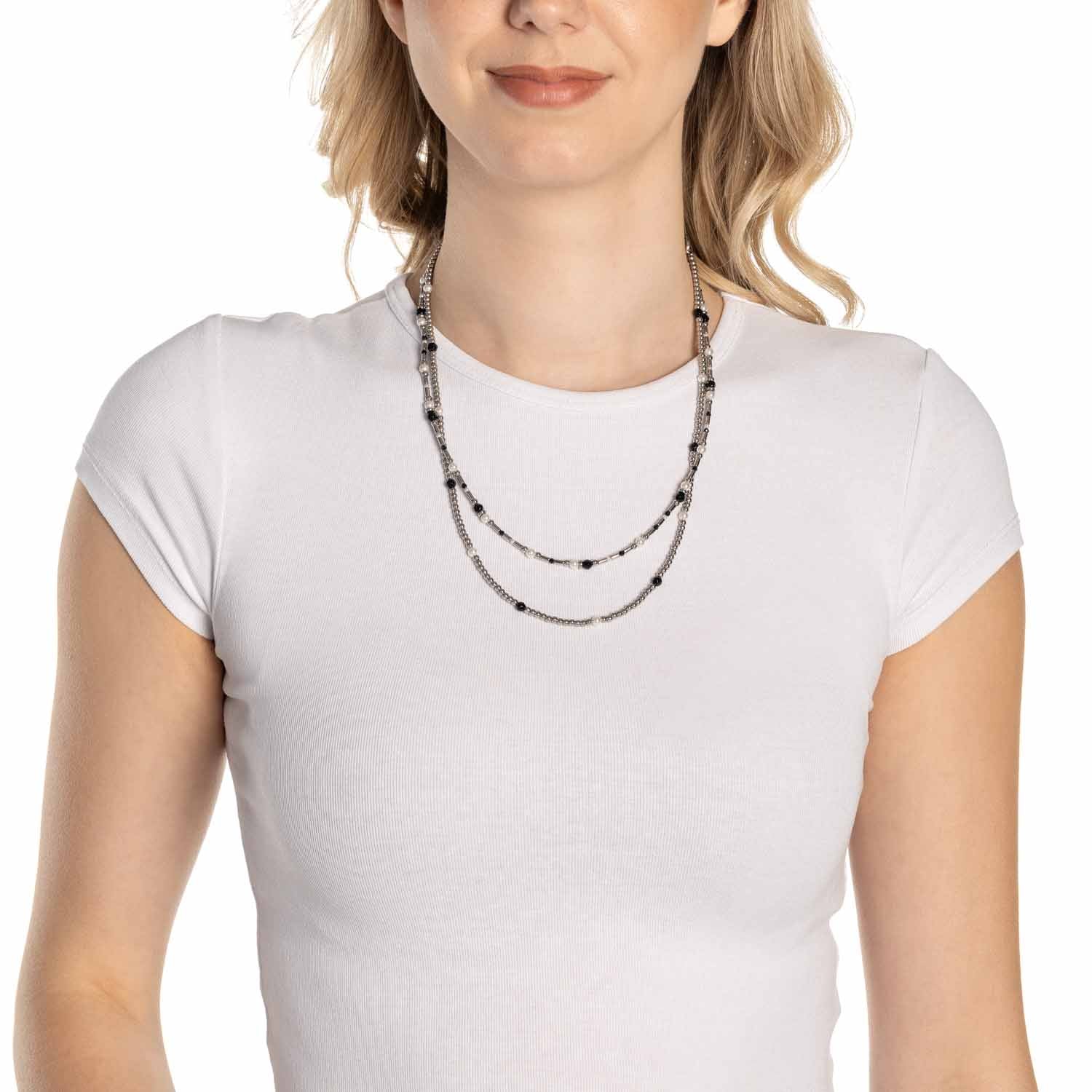 leonardo-sabine-collier-50-cm-noir-blanc-argent image 4