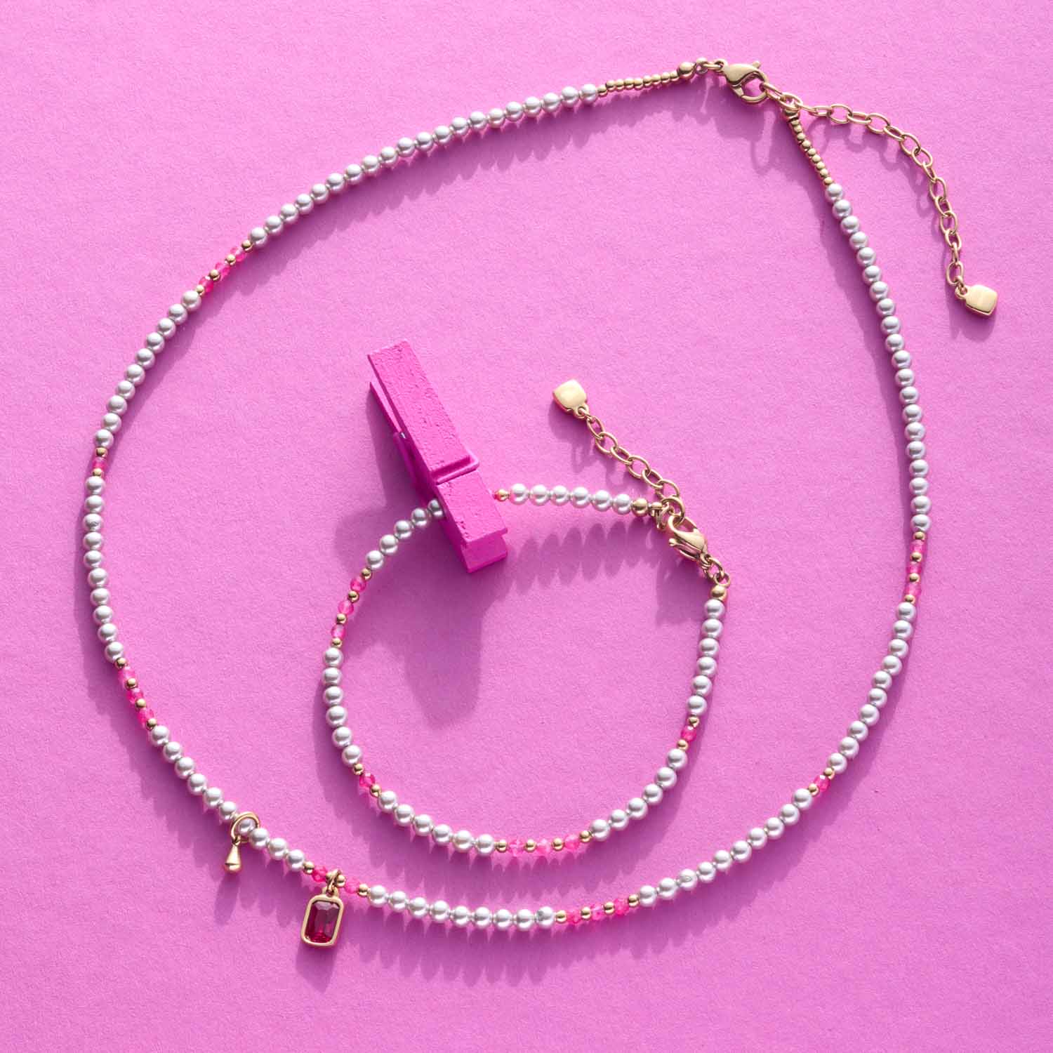 leonardo-ciao-pinky-collier-dor-perles-roses-42-cm image 6