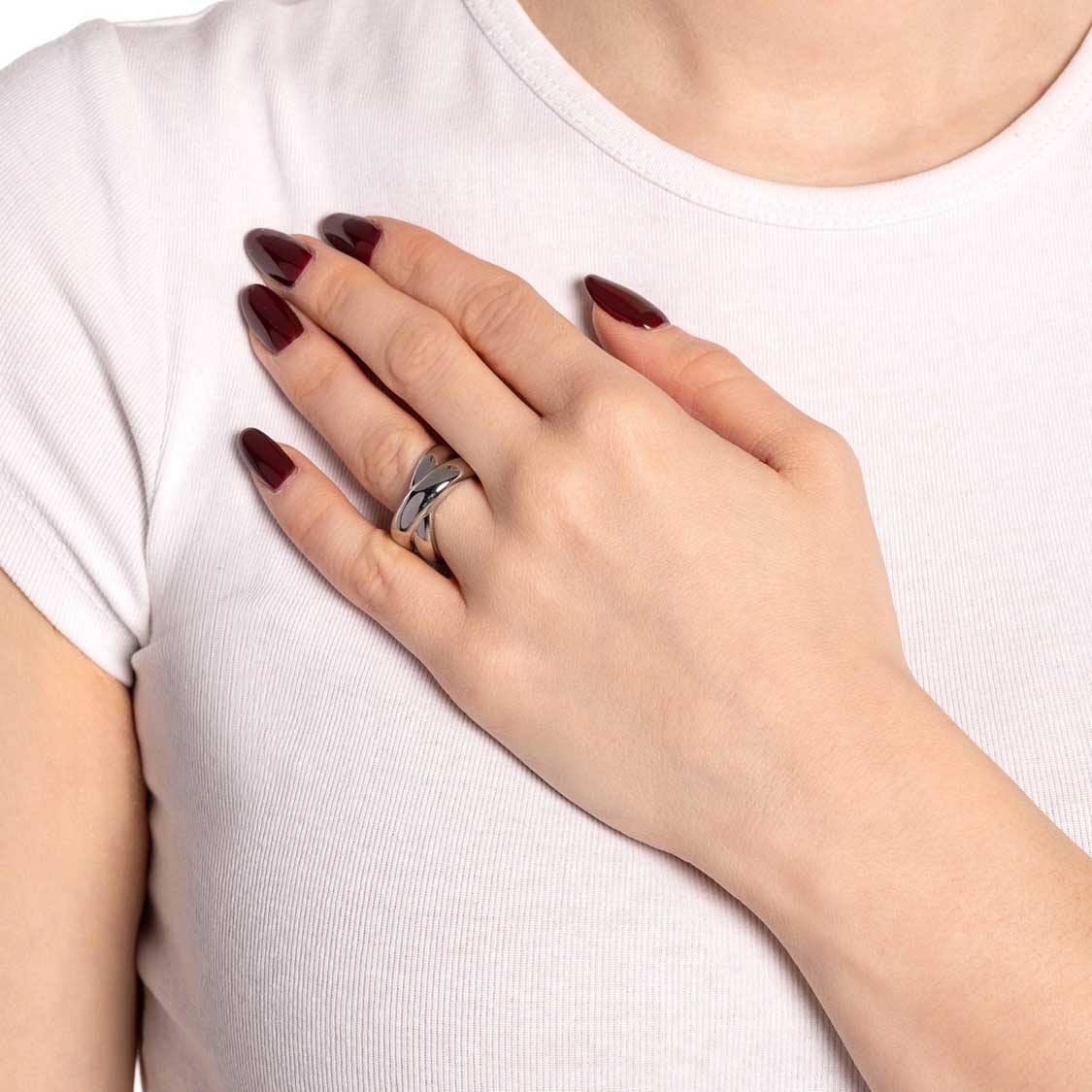 leonardo-lisbeth-20-bague-acier-argent-crois-e-large image 3