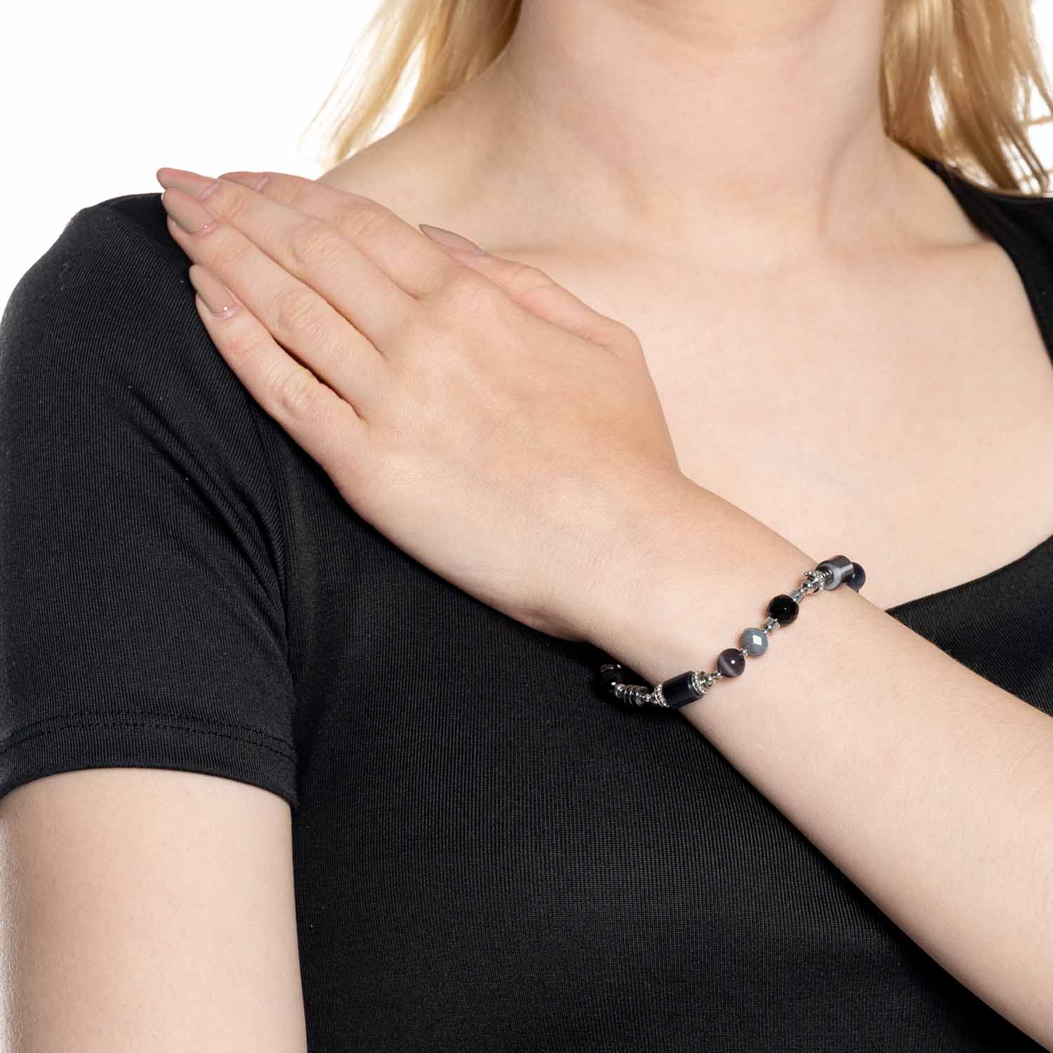 leonardo-casoria-bracelet-argent-perles-grises image 2