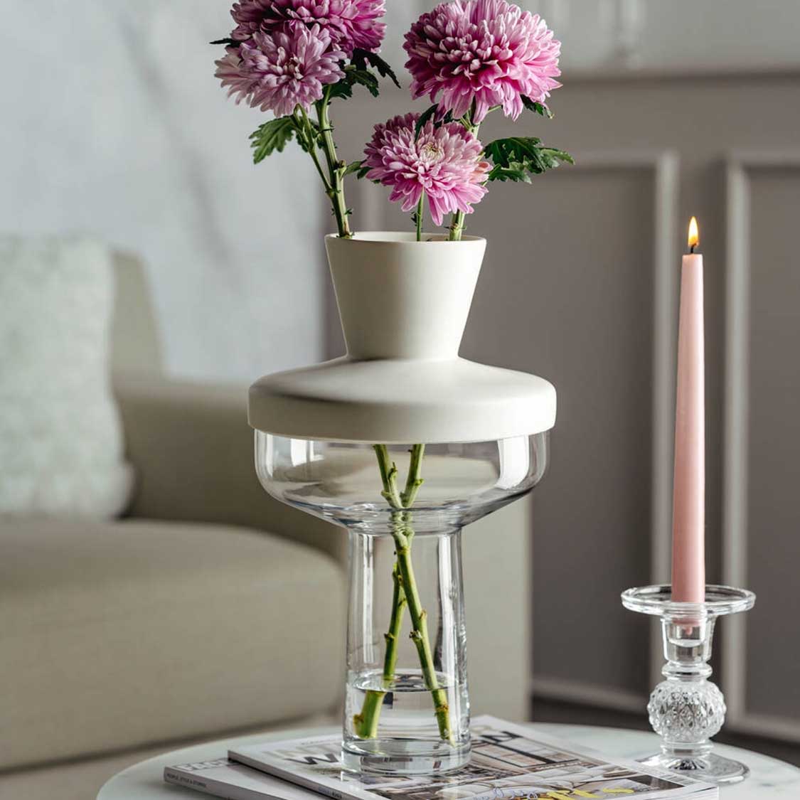 leonardo-riva-vase-blanc-36-cm-verre-insert-porcelaine image 5