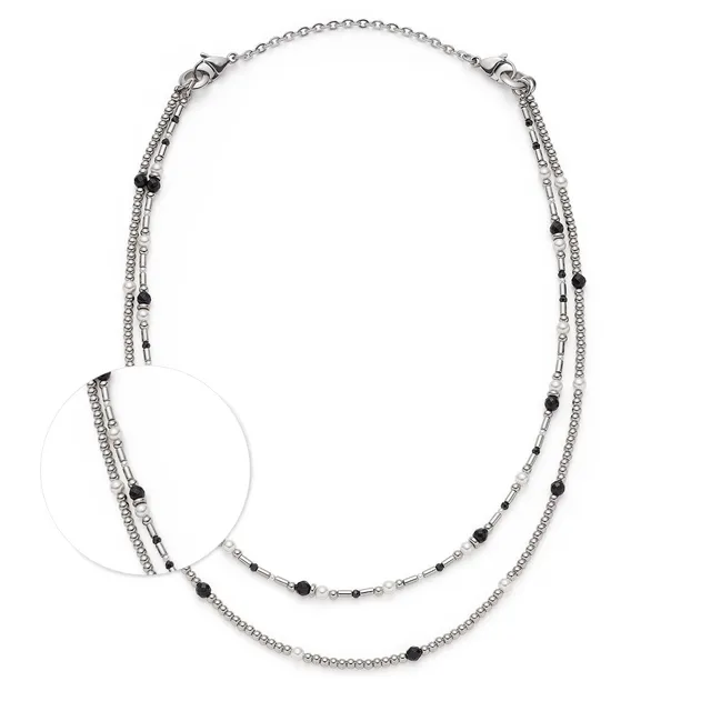 leonardo-sabine-collier-50-cm-noir-blanc-argent image 1