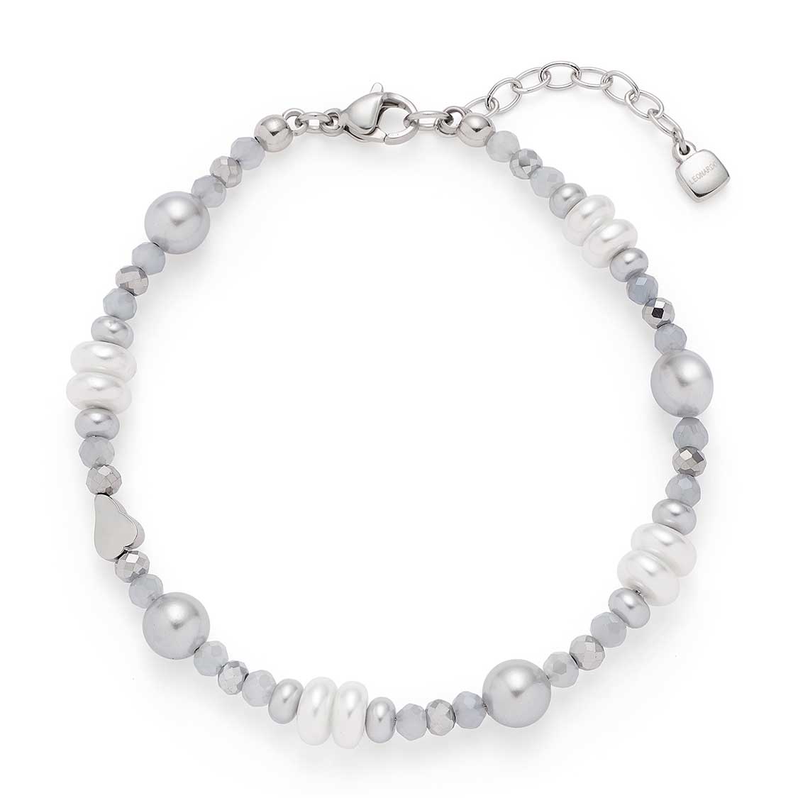 leonardo-klara-bracelet-perles-femme-gris-blanc-acier image 1