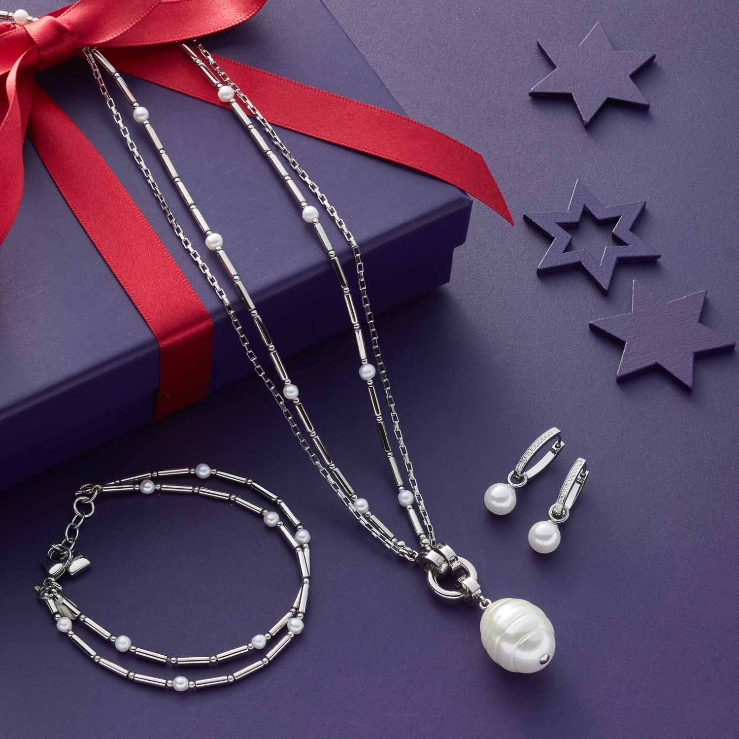 leonardo-mirella-bracelet-acier-perles-eau-douce-argent image 4