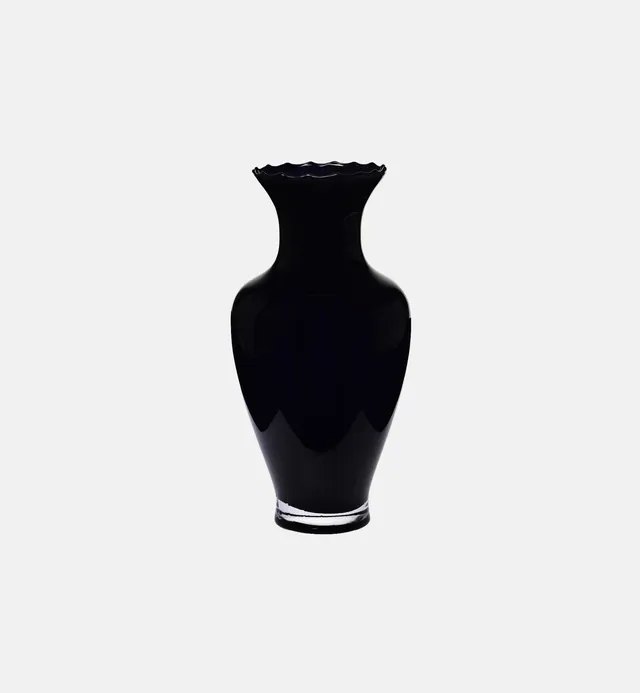 krosno-vase-noir-en-verre-42-cm-amphore-stri-e-fleurs image 1