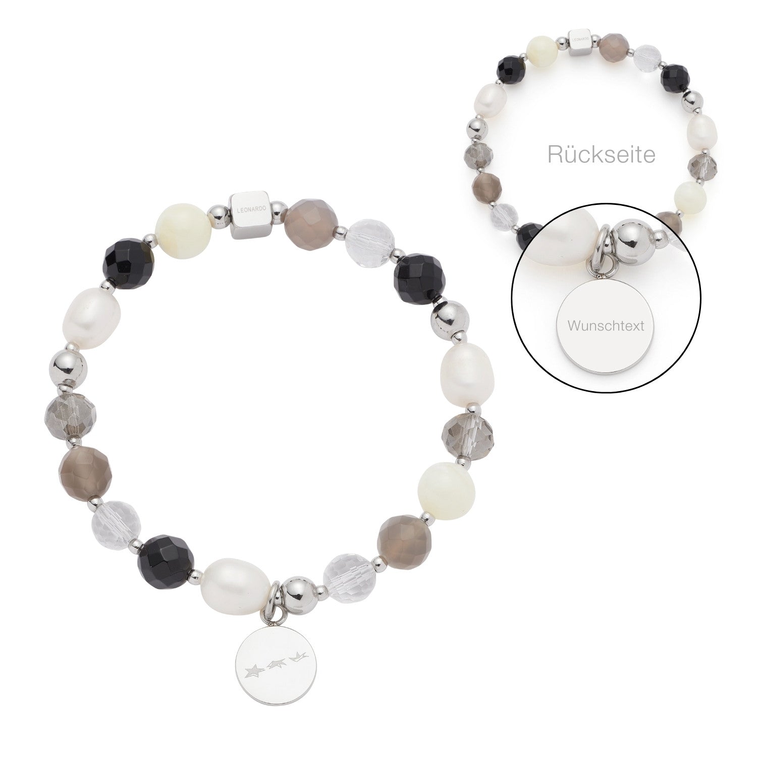 leonardo-hope-bracelet-argent-gris-gravure-perles-eau-douce image 1