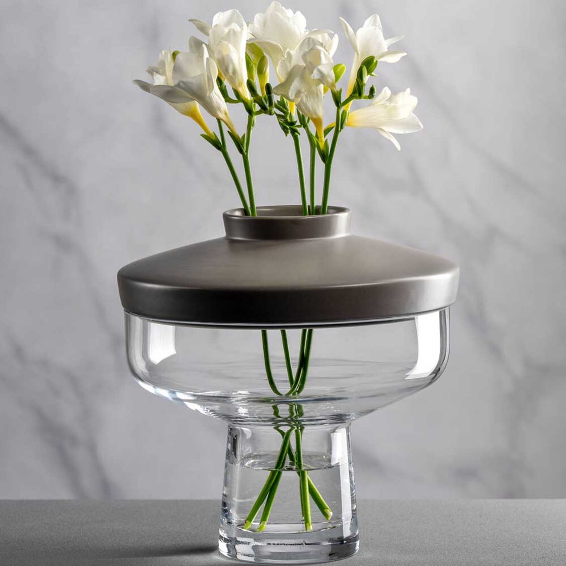leonardo-riva-vase-gris-22-cm-avec-support-fleurs image 2