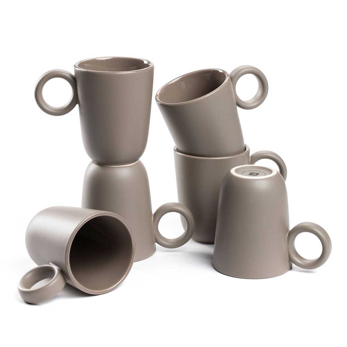 leonardo-roma-tasse-en-c-ramique-400-ml-taupe-lot-de-6-empilable image 1