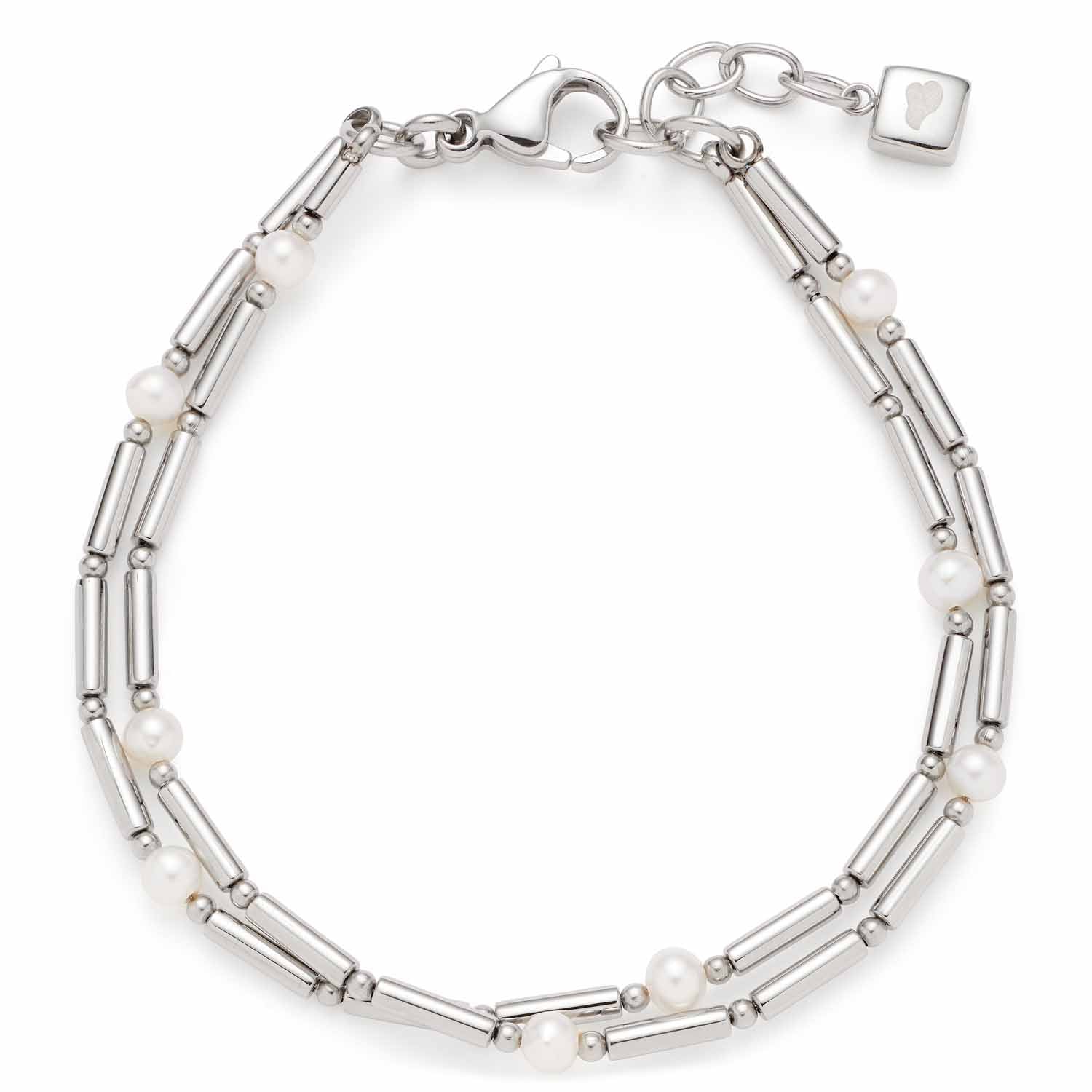 leonardo-mirella-bracelet-acier-perles-eau-douce-argent image 1