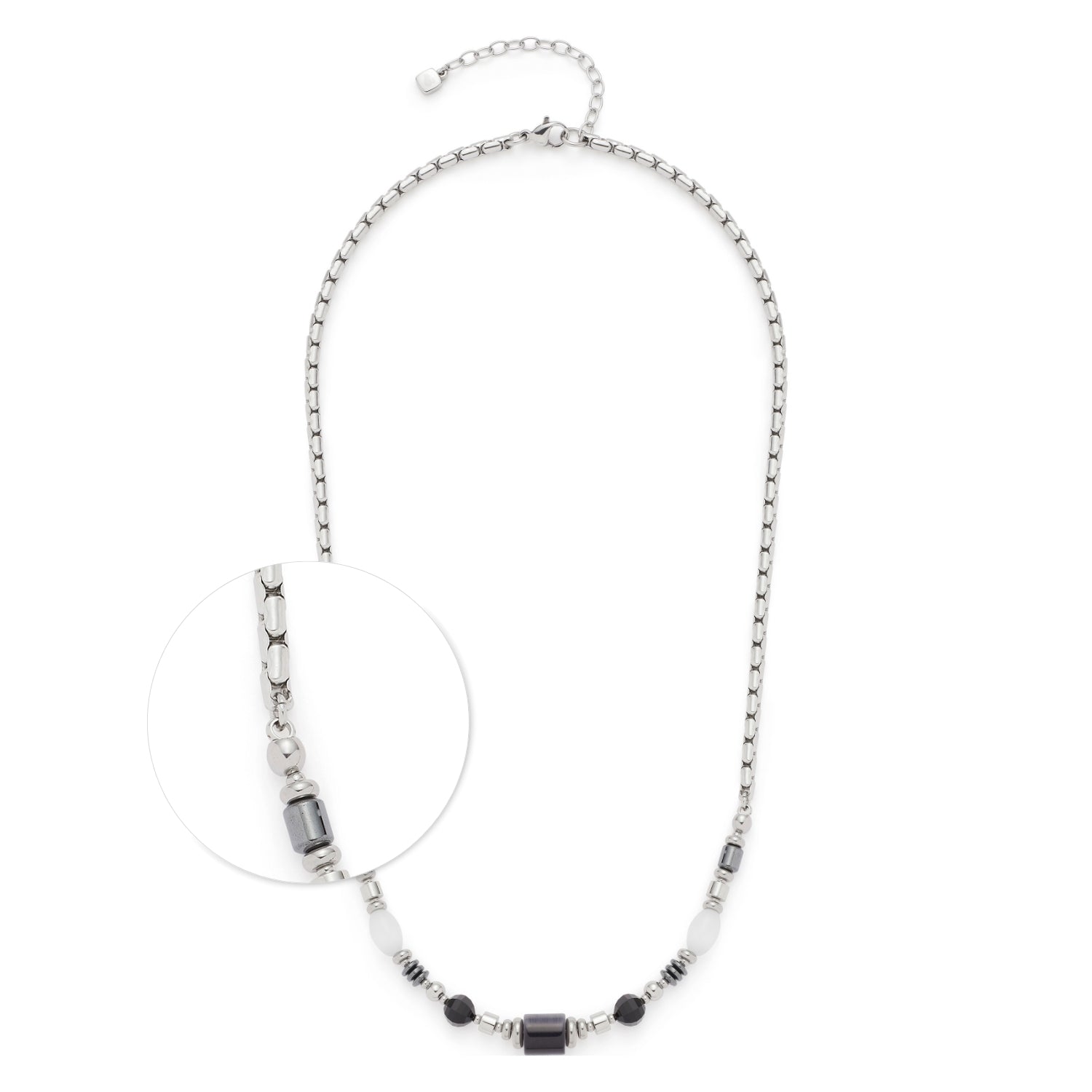 leonardo-casoria-collier-femme-45-cm-perles-grises-acier-argent image 1