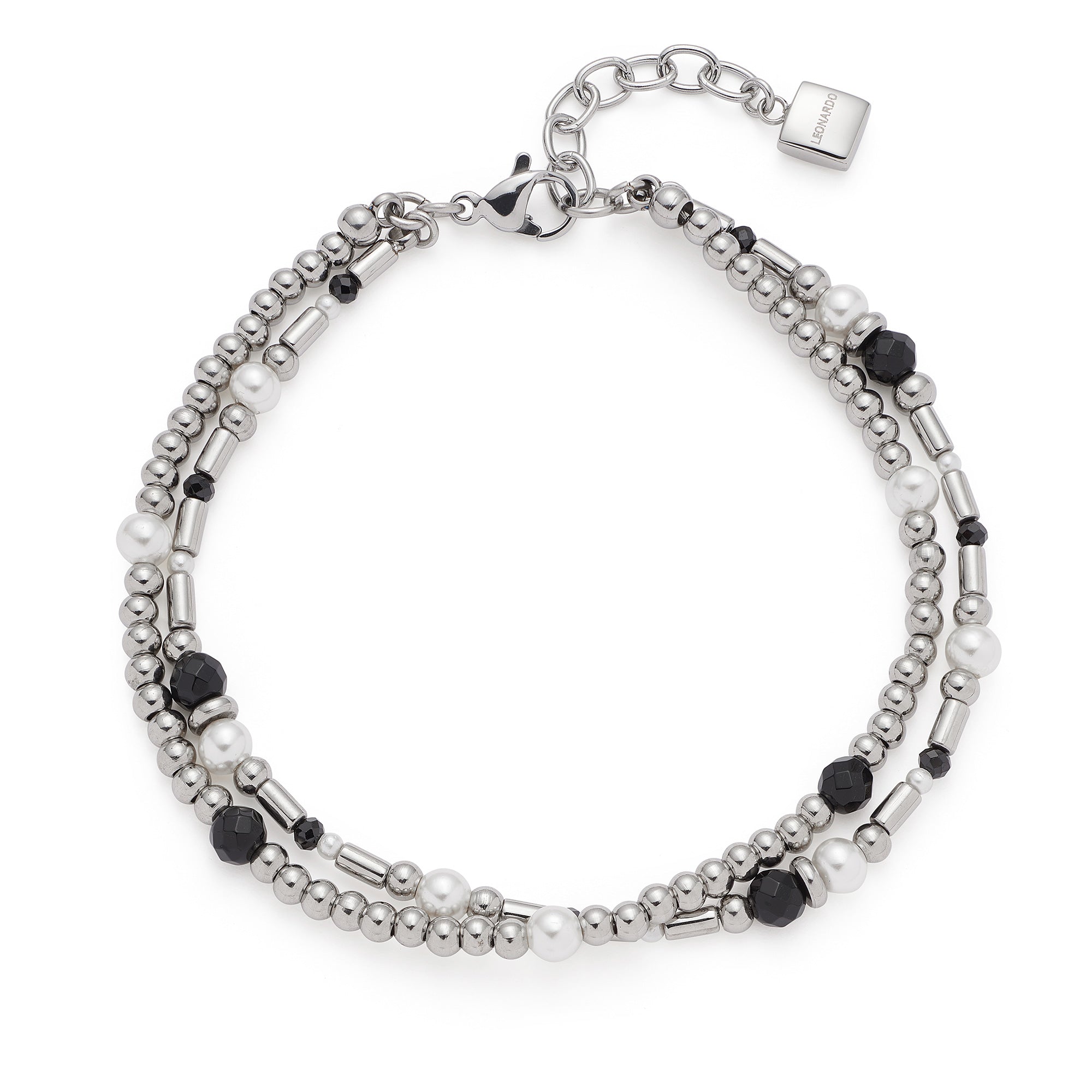 leonardo-sabine-bracelet-perles-noir-blanc-argent image 1