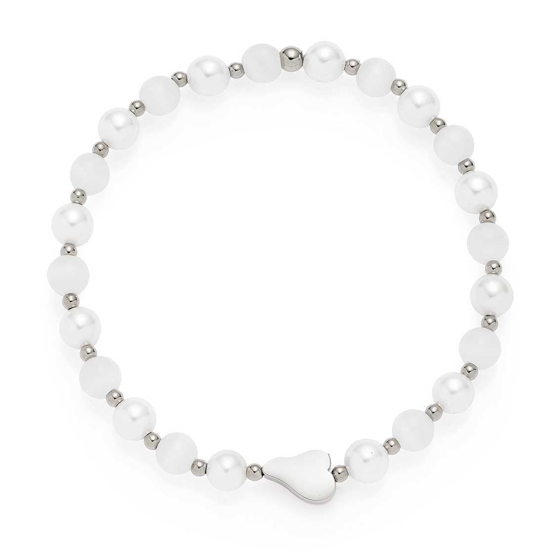 leonardo-selena-bracelet-lastique-argent-perles-blanches image 1