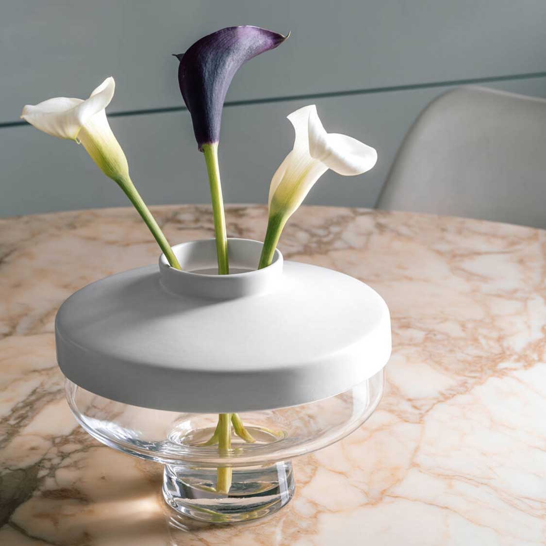 leonardo-riva-vase-verre-blanc-17-cm-avec-support-porcelaine image 6