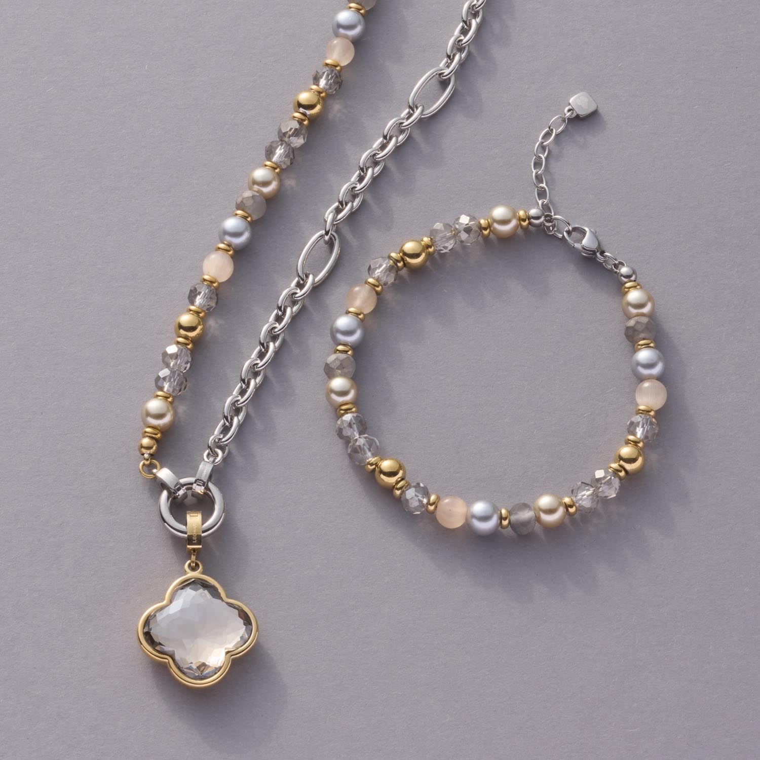 leonardo-clip-mix-hilde-bracelet-perles-gris-dor image 5