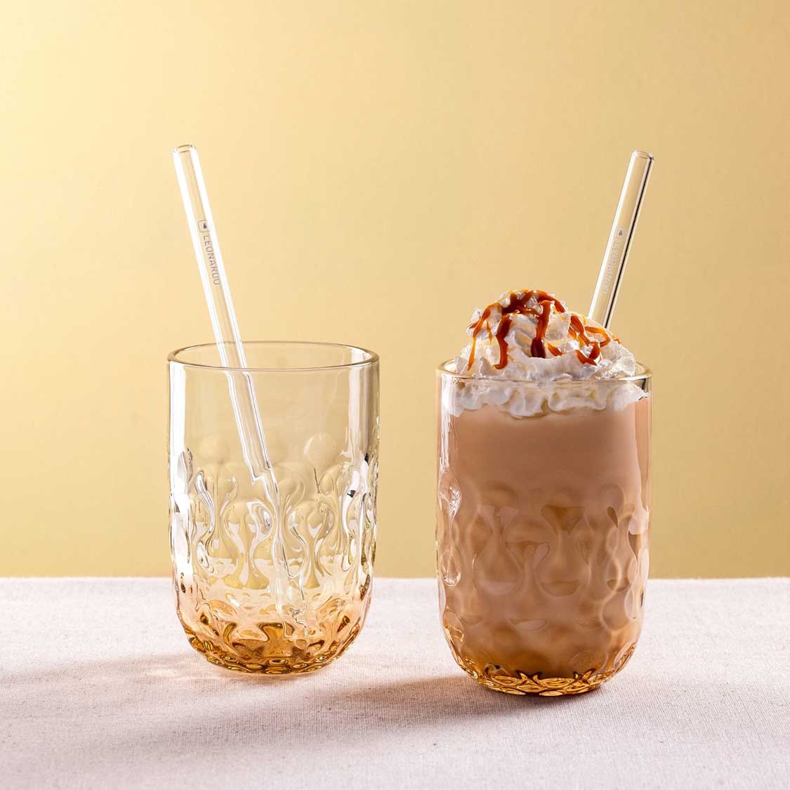 leonardo-gocce-verre-macchiato-abricot-lot-de-4-avec-paille image 2