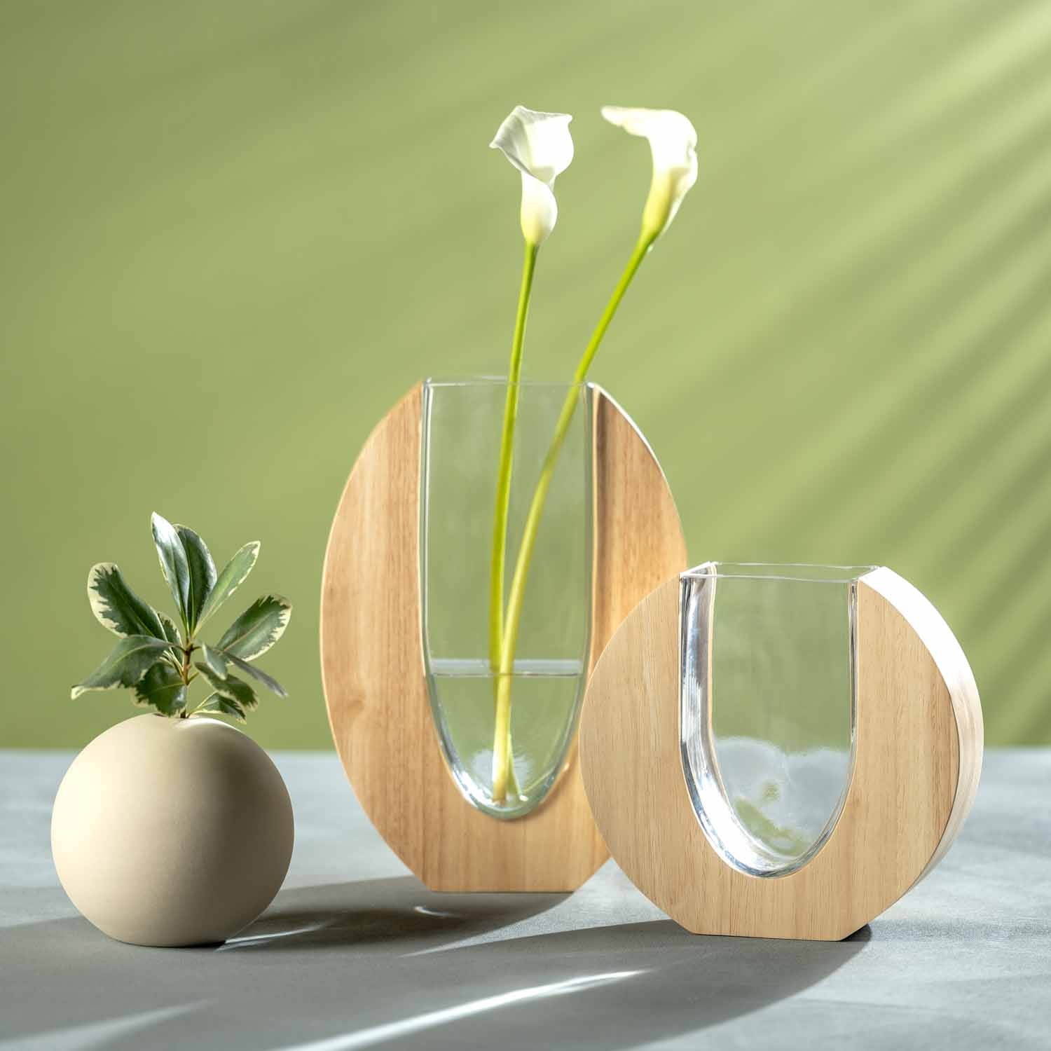 leonardo-legno-vase-verre-et-bois-28-cm-transparent image 2