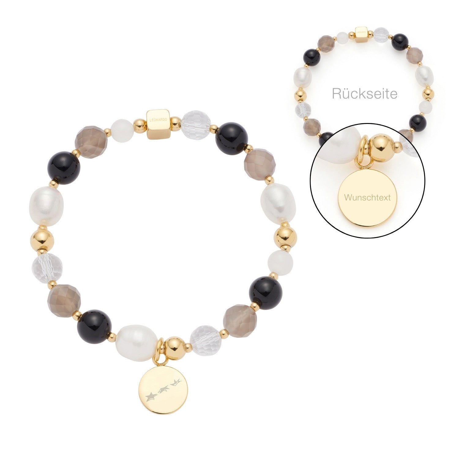 leonardo-hope-bracelet-dor-gris-gravure-perles image 1