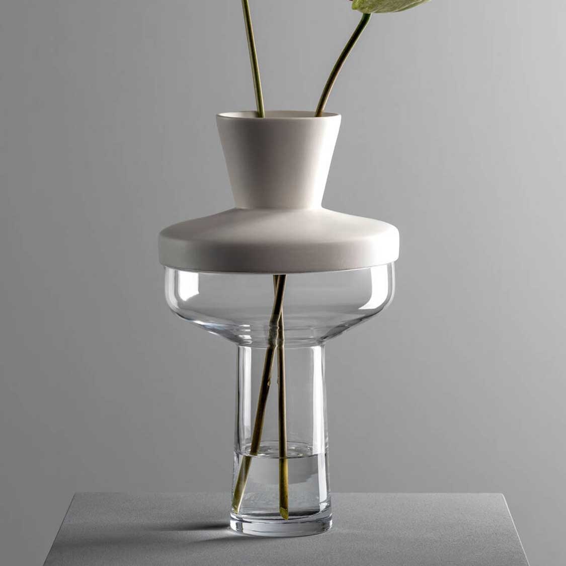 leonardo-riva-vase-blanc-36-cm-verre-insert-porcelaine image 2