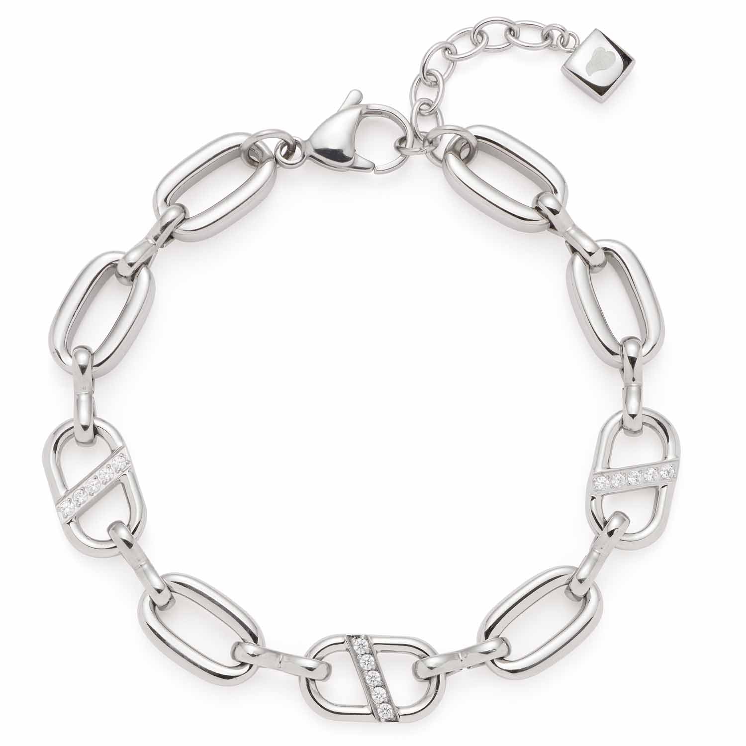leonardo-narea-bracelet-argent-acier-maillons-pav image 1