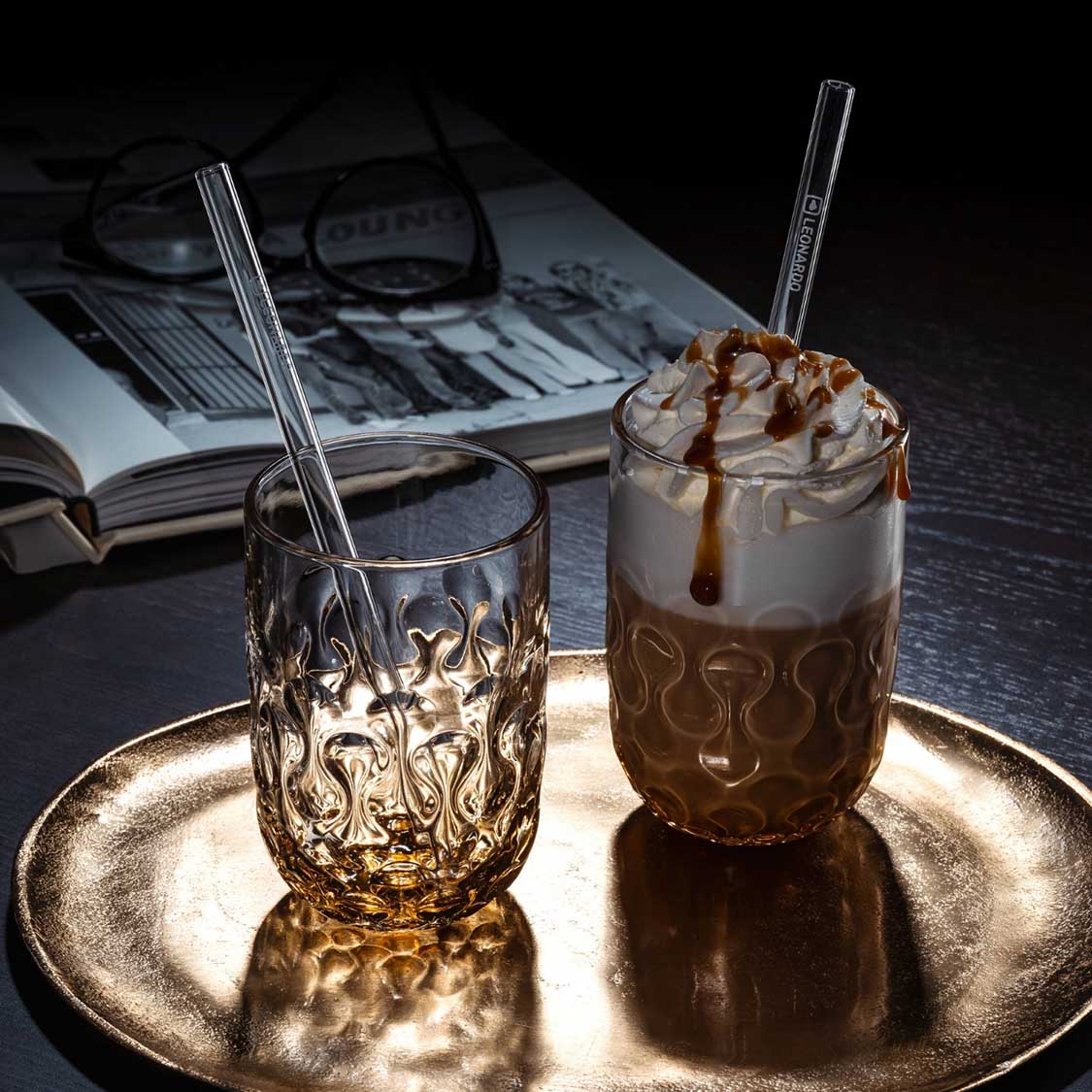 leonardo-gocce-verre-macchiato-abricot-lot-de-4-avec-paille image 4