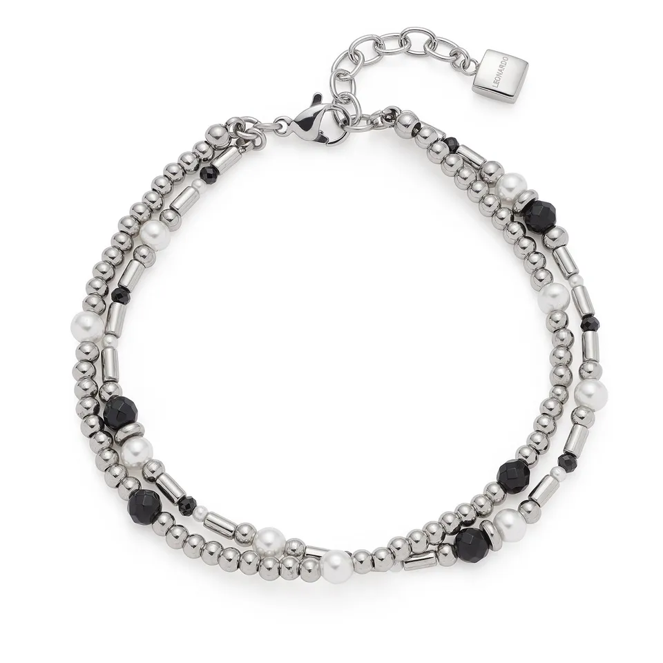 leonardo-sabine-bracelet-perles-noir-blanc-argent image 1