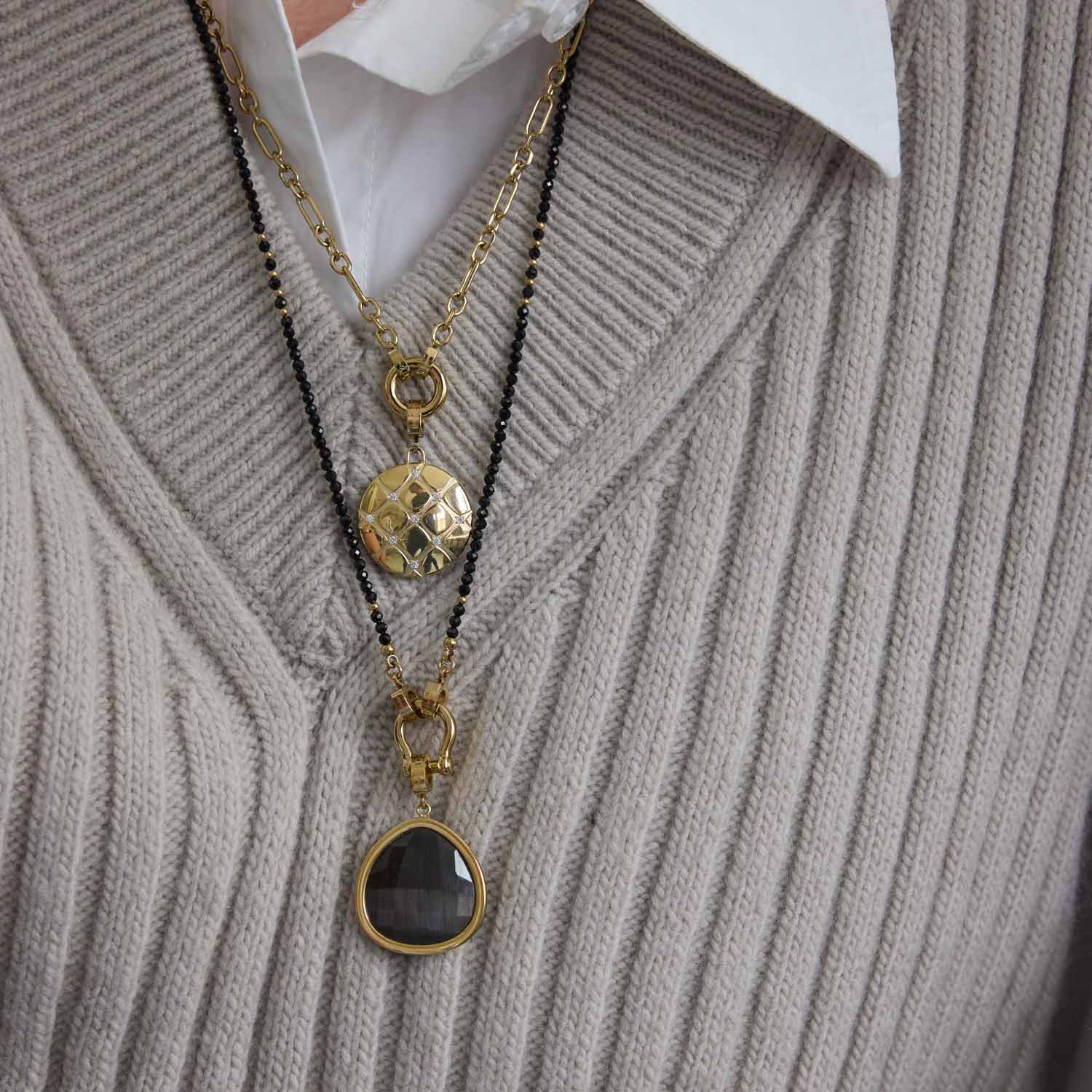 leonardo-mina-clip-mix-pendentif-dor-pierre-grise-m image 2