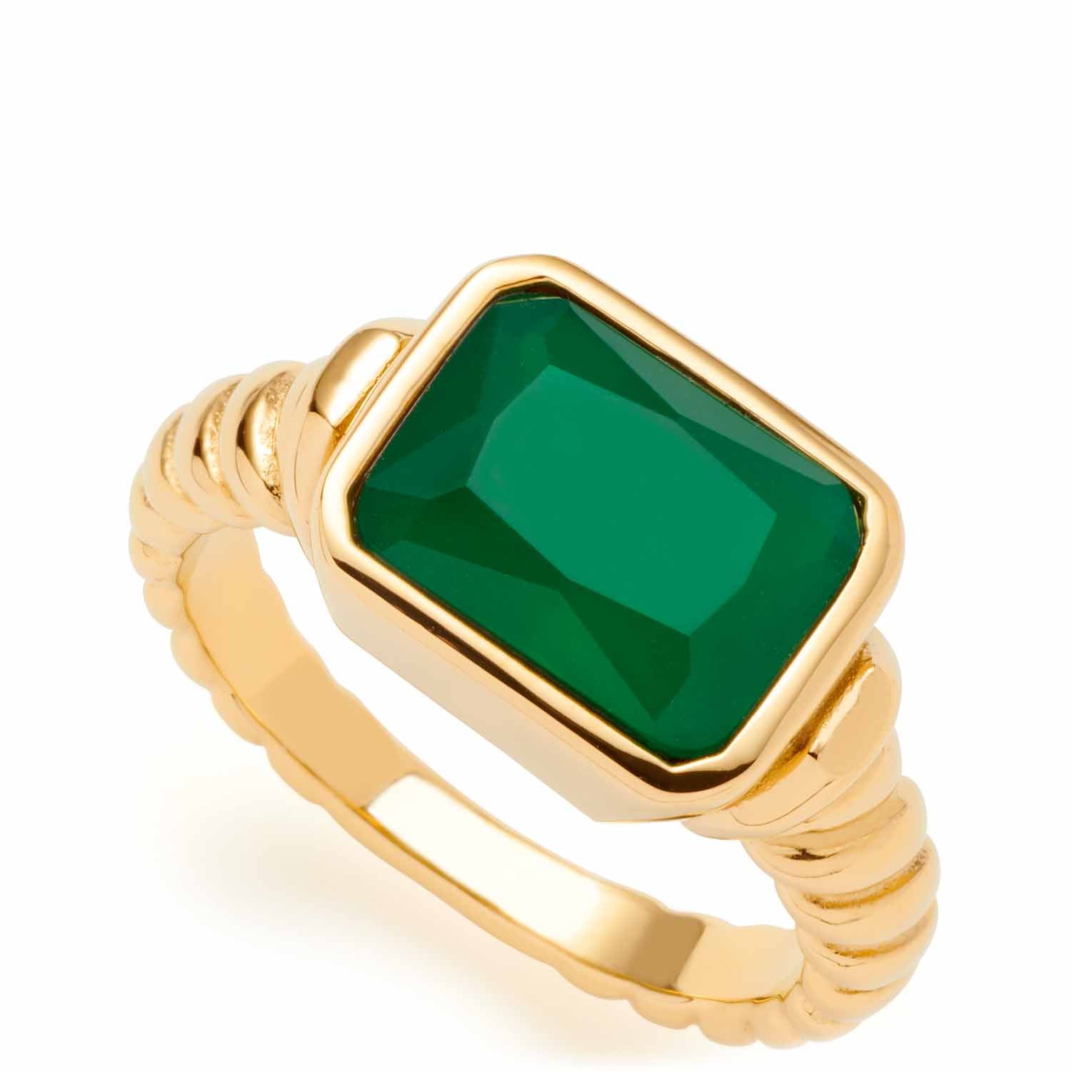 leonardo-susa-bague-dor-e-taille-18-pierre-verte-baguette image 1
