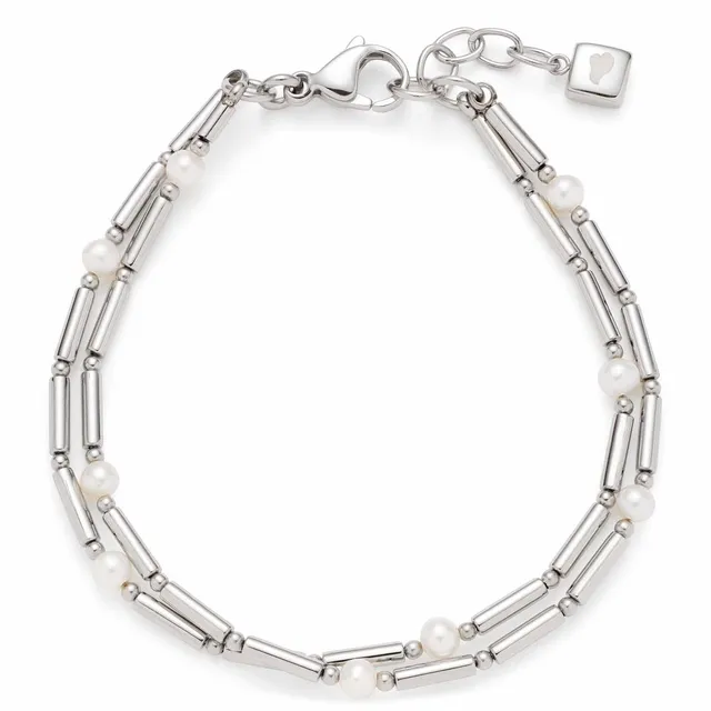 leonardo-mirella-bracelet-acier-perles-eau-douce-argent image 1