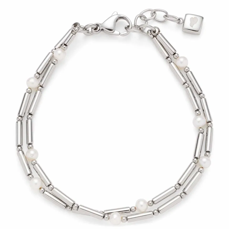 leonardo-mirella-bracelet-acier-perles-eau-douce-argent image 1