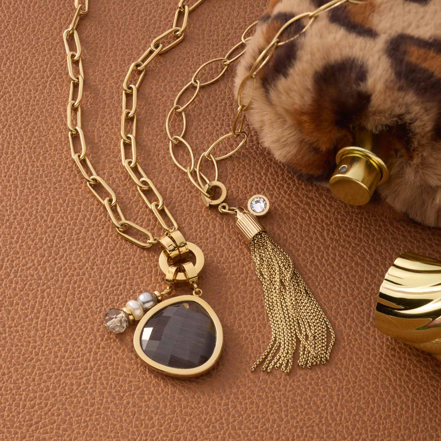 leonardo-mina-clip-mix-pendentif-dor-pierre-grise-m image 8