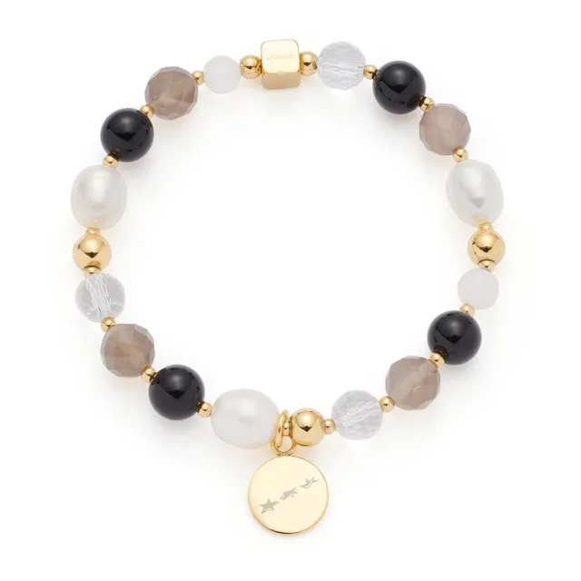 leonardo-hope-bracelet-perles-dor-gris-lastique image 1